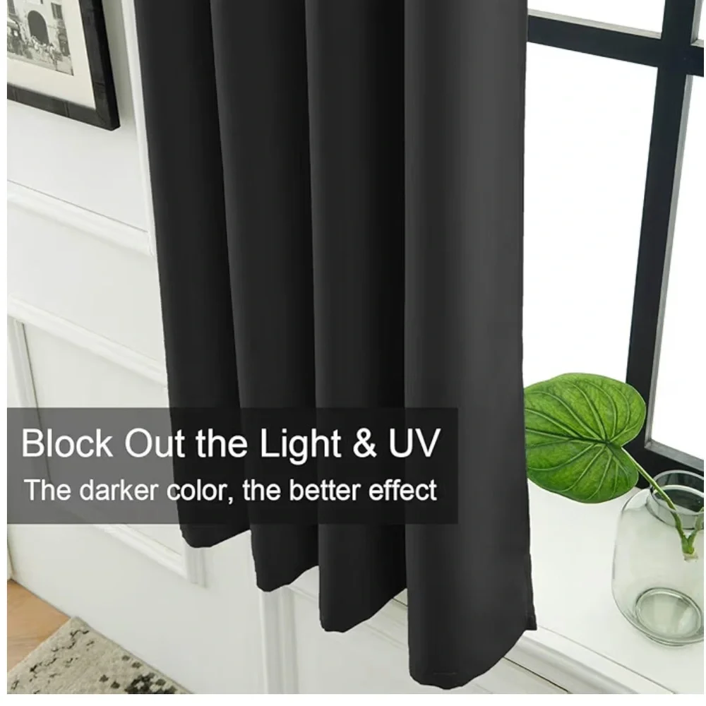 LA PALMA Black Thermal Insulated Blackout Darkening Grommet Curtains 2 Panels